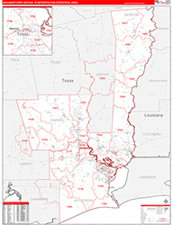 Beaumont-Port Arthur Metro Area Wall Map Red Line Style 2026